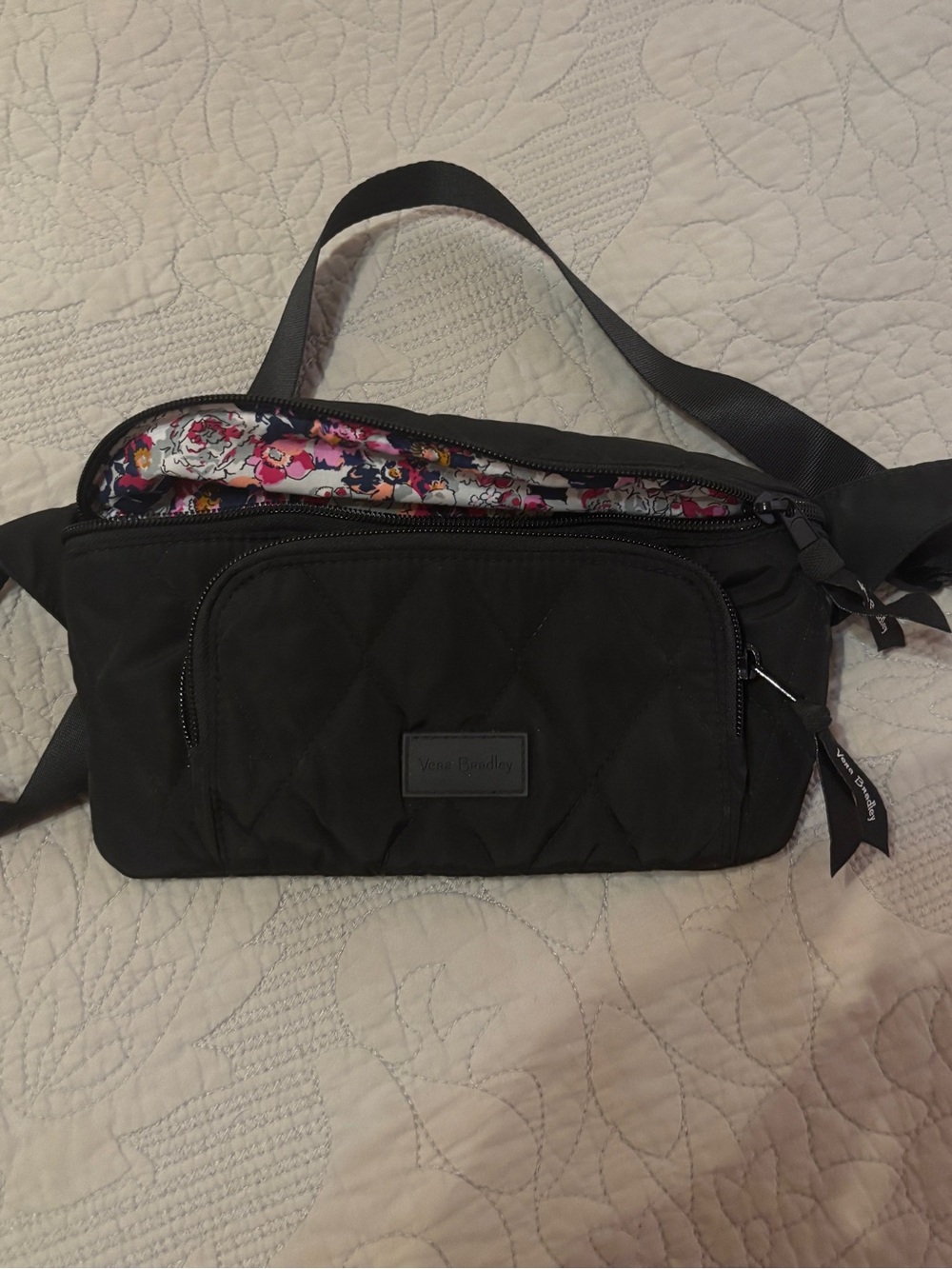 Vera Bradley Black Quilted Belt Bag with Floral Lining